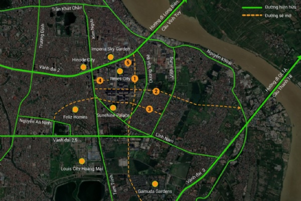 Đường đi đến dự án Vinhomes Times City