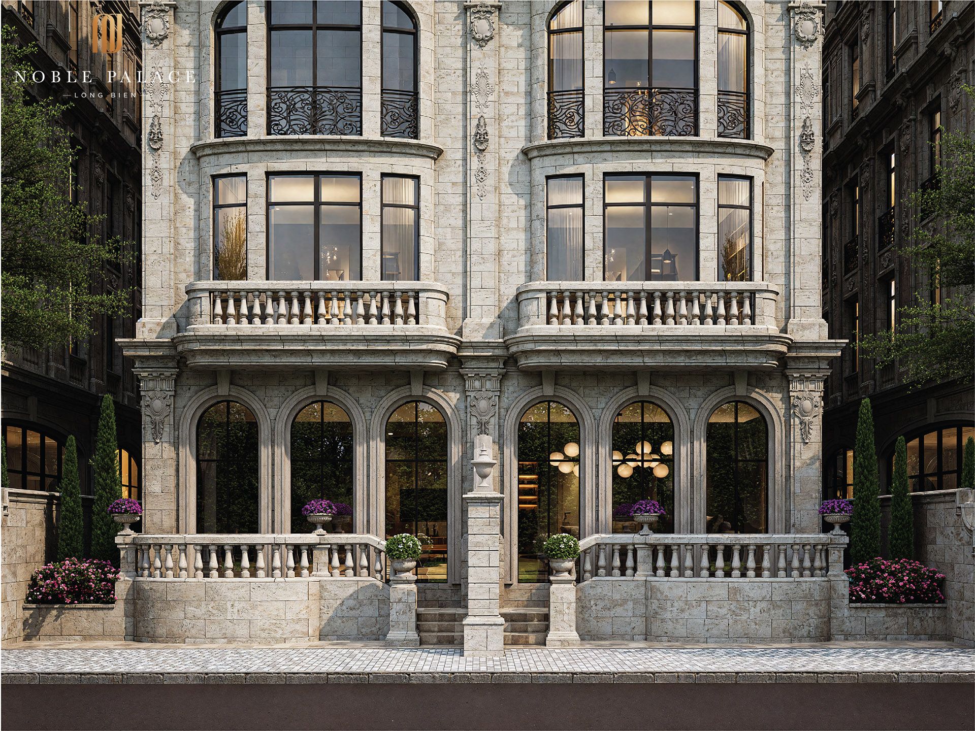 Cho thuê biệt thự song lập VENUS diện tích 148m2 xây 5 tầng sân vườn riêng Noble Palace Long Biên