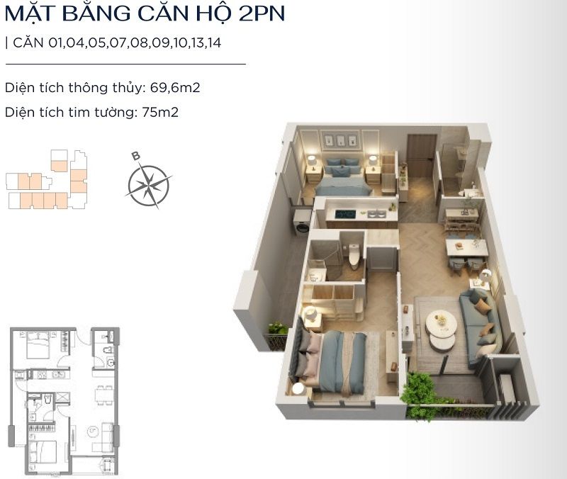 Bán căn hộ 2PN hướng Tây Nam – Tòa Premier Heritage Collection view hồ bơi & tiện ích nội khu