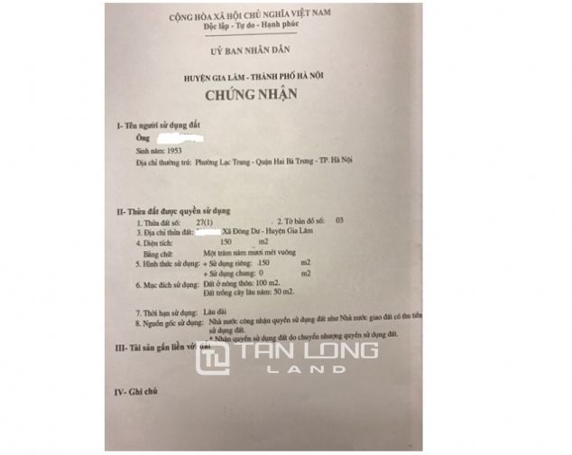 Bán đất Gia Lâm chân cầu Thanh Trì,sổ đỏ chính chủ