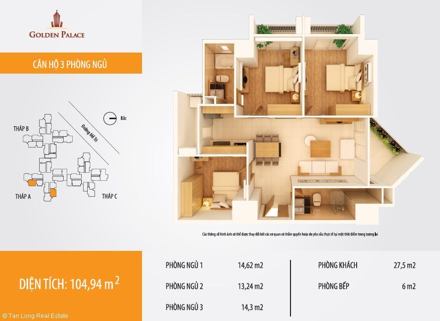 Căn hộ Golden Palace quận Nam Từ Liêm 3 phòng ngủ với nhiều loại diện tích khác nhau