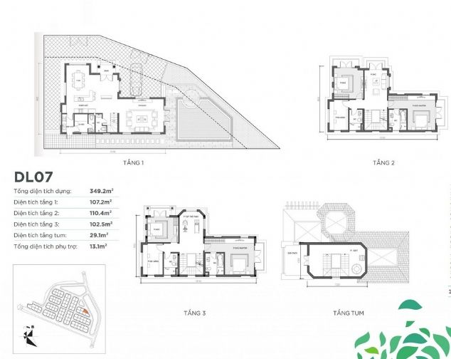 Cho thuê biệt thự lô góc 349m2, giá cực phải chăng, Vinhomes Green Villas