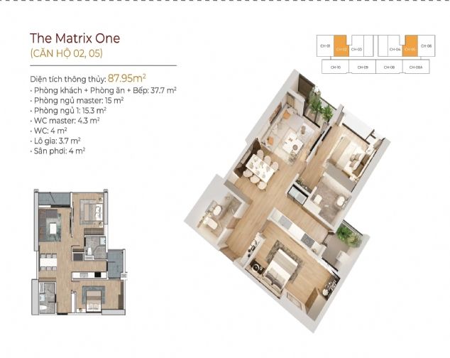 Cho thuê căn hộ 02 phòng ngủ The Matrix One, 87m2