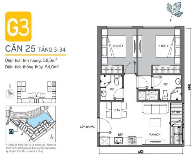 Cho thuê căn hộ 02 phòng ngủ tòa G3 Vinhomes Green Bay
