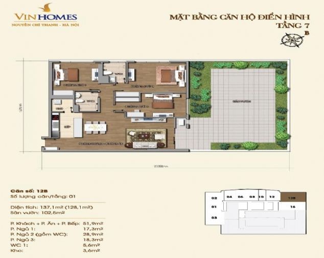 Cho thuê chung cư Vinhomes 56 Nguyễn Chí Thanh, căn góc, 137m2, 3 ngủ, đủ đồ thiết kế trẻ trung