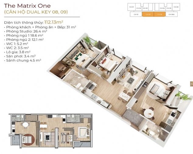 Cho tuê căn hộ dual keys The Matrix One, 112m2