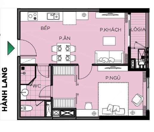 Bán căn hộ chung cư 1PN, 52,2m2, view nội khu cực chill