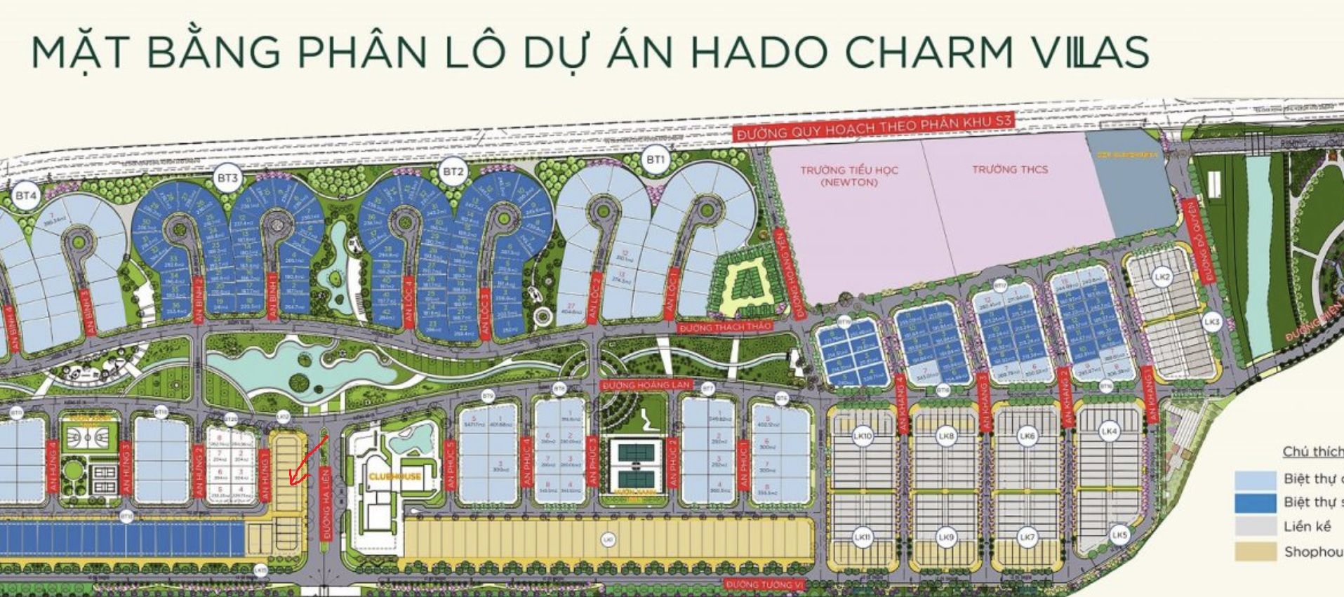 Cho thuê nhà phố shophouse vị trí cực đẹp tại Hado Charm Villas Hoài Đức hướng Đông