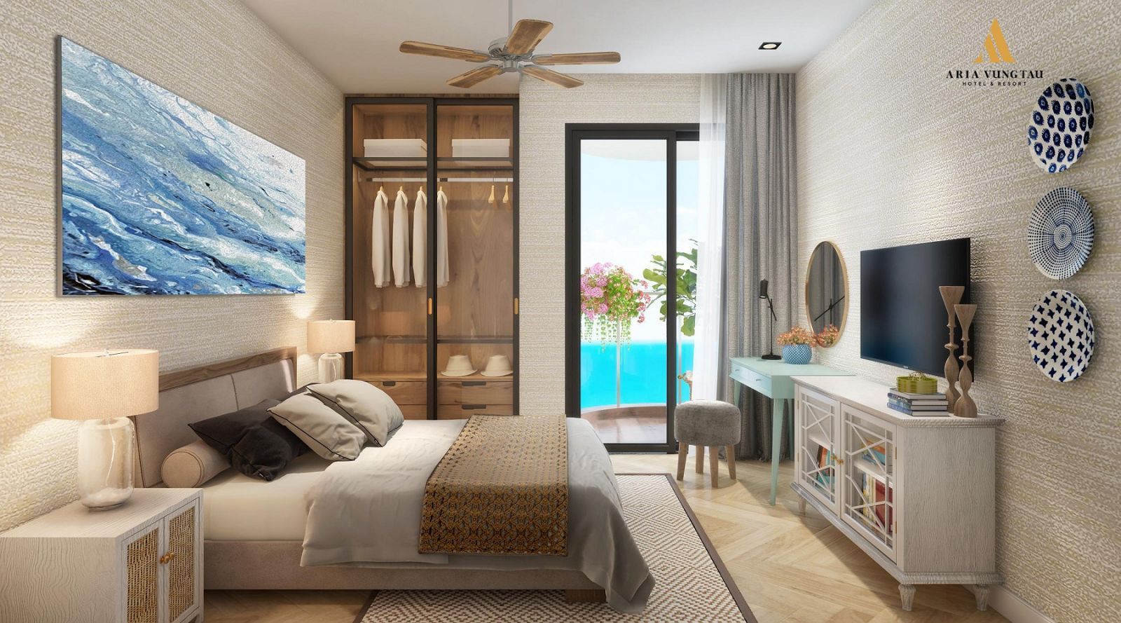 Cho thuê căn 1 ngủ tầng cao diện tích 55m2 view nhìn ra vịnh nội thất đầy đủ Sky M Bimland Hạ Long