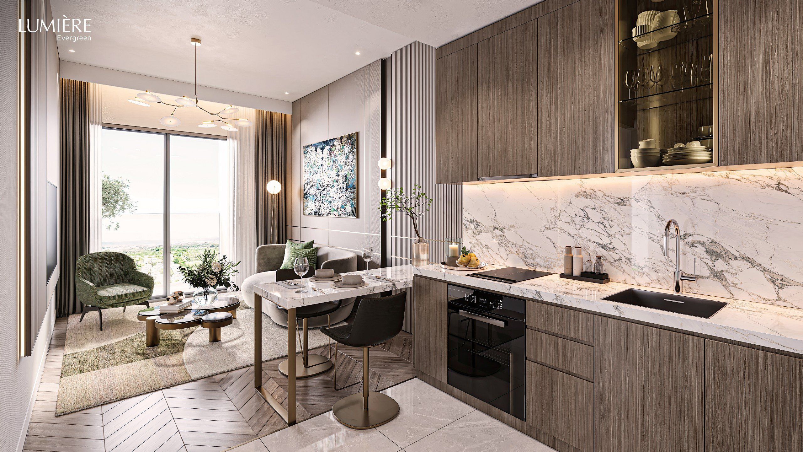 Bán căn hộ 1 phòng ngủ hướng Đông view nội khu tòa A1 The Aqua chung cư Masterise Lumiere Evergreen