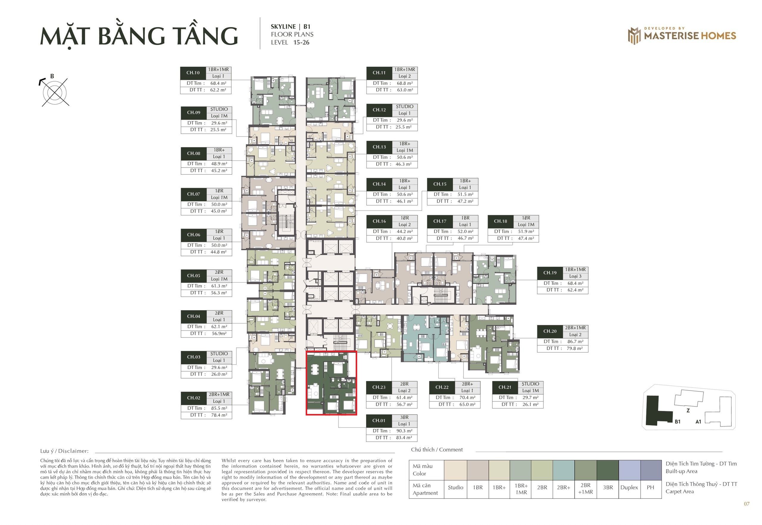 CHO THUÊ CĂN 3 PHÒNG NGỦ TÒA B1 SKYLINE, LUMIÈRE PRIME HILLS | 83.4M², TẦNG 26, HƯỚNG ĐÔNG NAM