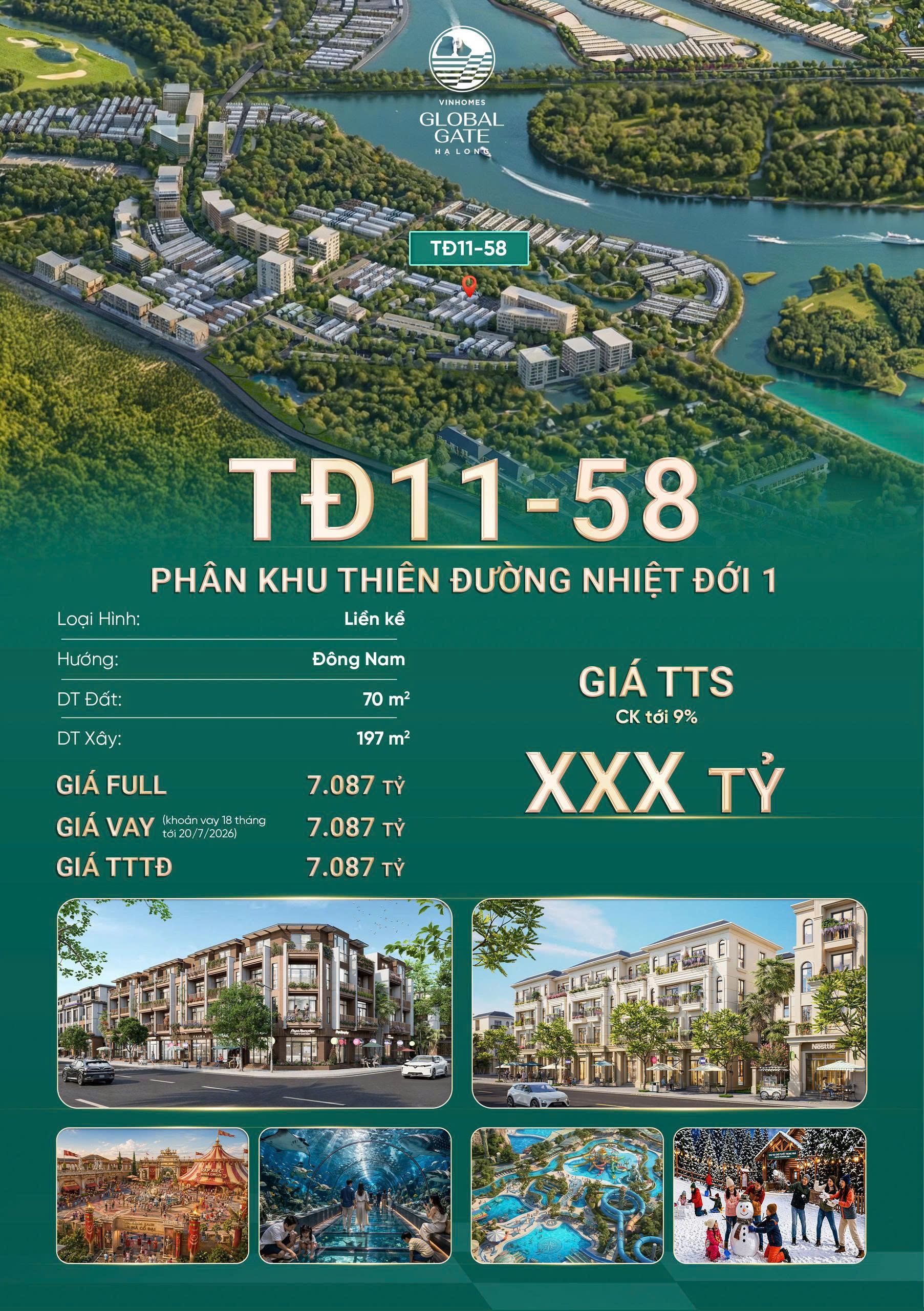 Bán liền kề Đông Nam - Thiên Đường Nhiệt Đới, DT đất: 70m2, DT xây dựng: 197m2 Vinhomes Hạ Long