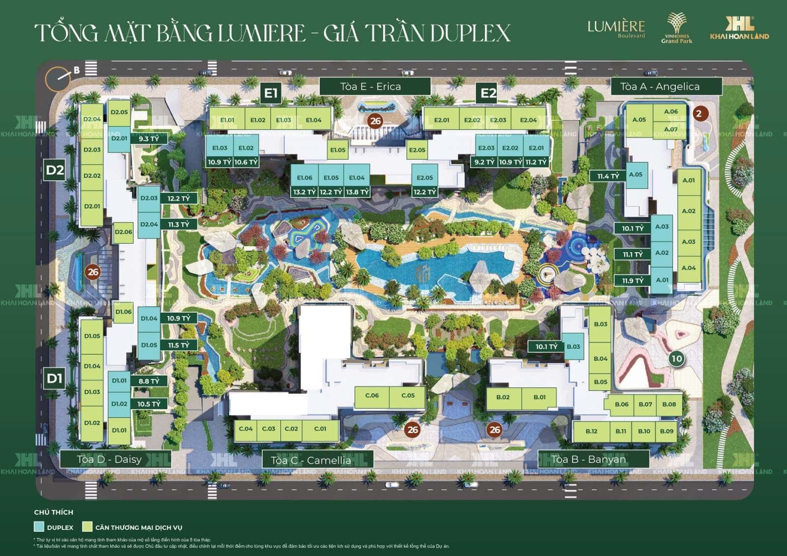 Mặt bằng thiết kế LUMIÈRE Boulevard và nghệ thuật phân bổ không gian xanh 3D lớn nhất thành phố