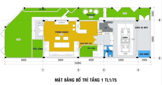 Xây nhà 3 tầng, một lửng với nội thất gỗ tự nhiên