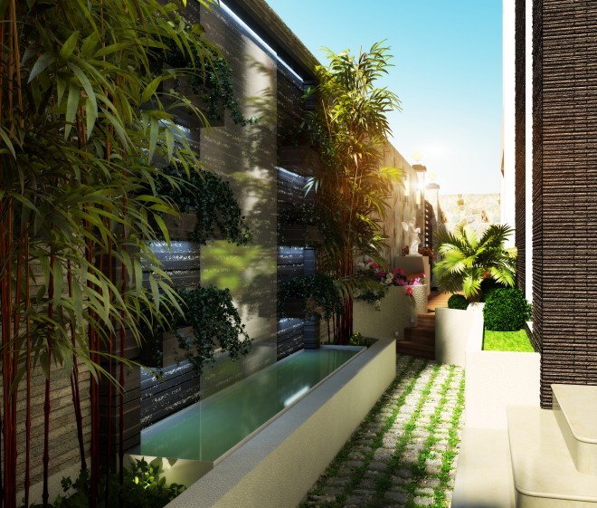 Xây nhà 3 tầng, một lửng với nội thất gỗ tự nhiên