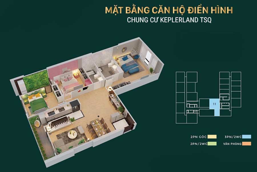 Bán căn hộ 3 phòng ngủ Tháp đôi Kepler Land TSQ Mỗ Lao