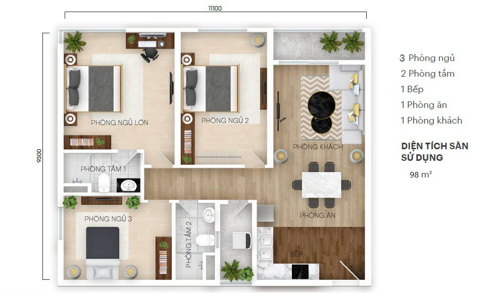 Bán căn hộ 3 phòng ngủ Central Residence Gamuda Yên Sở