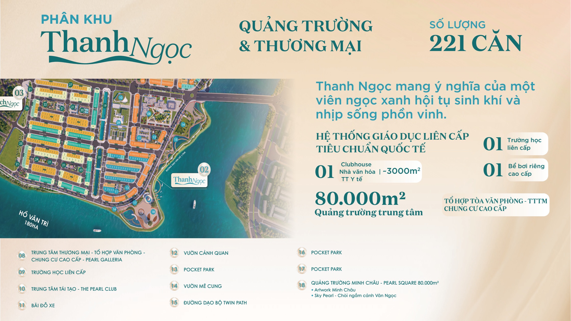 Phân khu Thanh Ngọc Pearl Rivera Hà Nội và tâm điểm quảng trường thương mại