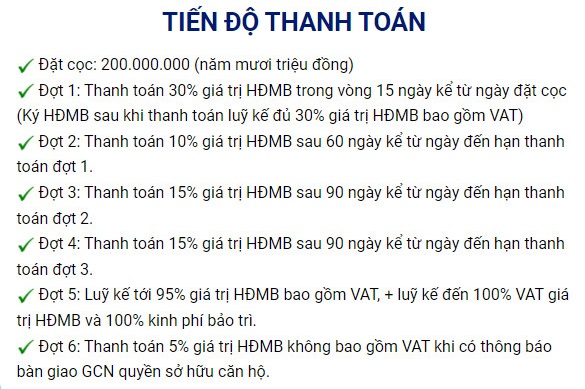 thông tin tiến độ thanh toán