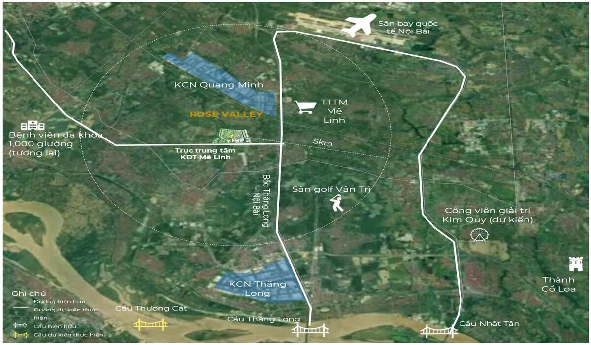 Vị trí khu đô thị Rose Valley Mê Linh