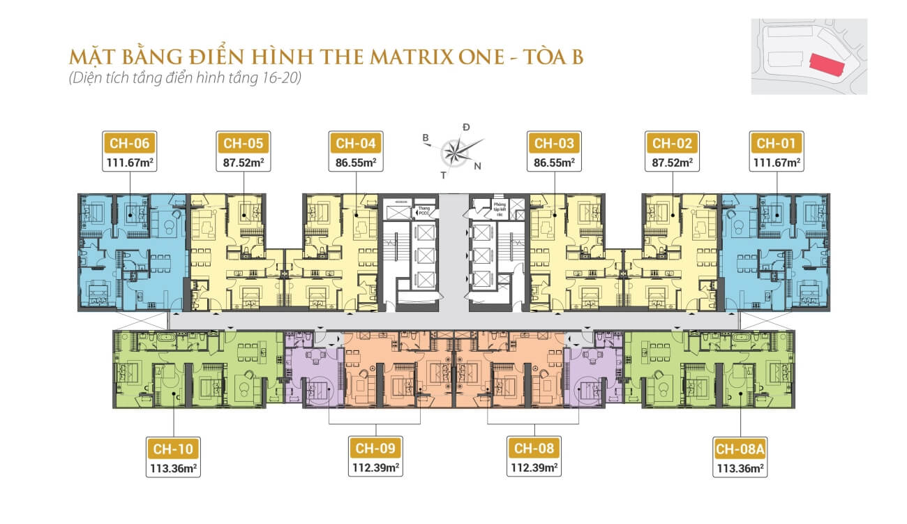 Mặt bằng căn hộ The Matrix One tòa B