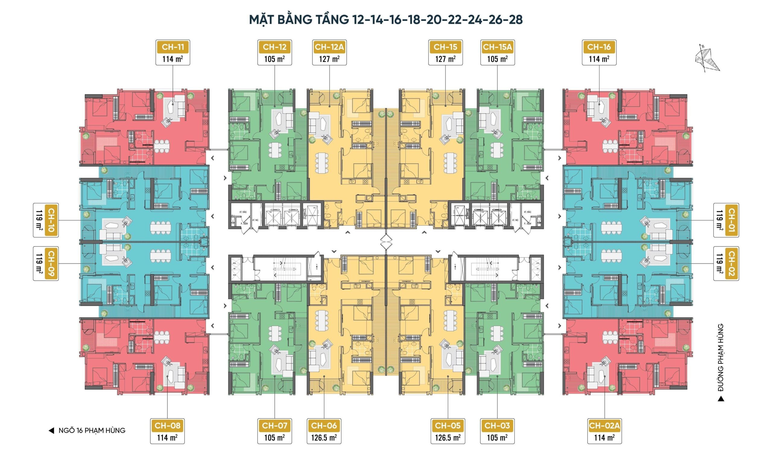 Mặt bằng thiết kế tầng chẵn Capital Elite