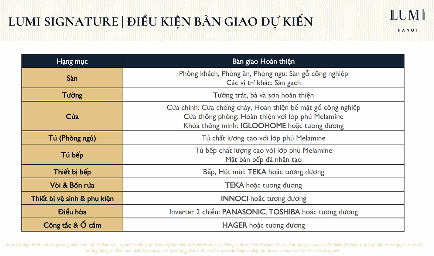 Nội thất hoàn thiện bàn giao Lumi Hà Nội